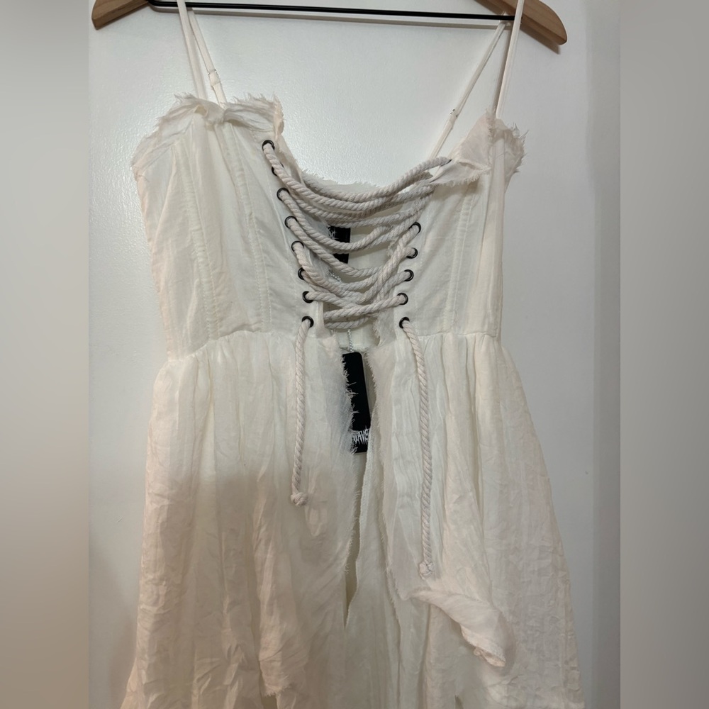Dolls Kill Darker Wavs White Cotton Blend Echo Maxi Corset Top Size XS - Picture 12 of 14